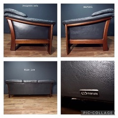 ☑️ヤフオ売約済　マルニ木工超極上ヴィンテージ本革＋無垢材3人掛け30万ソファー