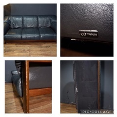 ☑️ヤフオ売約済　マルニ木工超極上ヴィンテージ本革＋無垢材3人掛け30万ソファー
