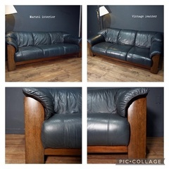 ☑️ヤフオ売約済　マルニ木工超極上ヴィンテージ本革＋無垢材3人掛け30万ソファー