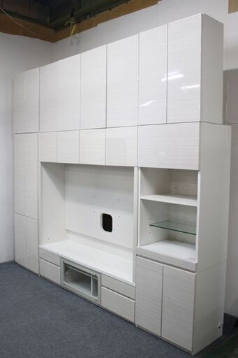 シギヤマ家具 RIVERTA/リヴァータ  ハイタイプテレビボード AVキャビネット 壁面 デスク ハイグロスホワイト 中古 店頭引取歓迎 R6881)