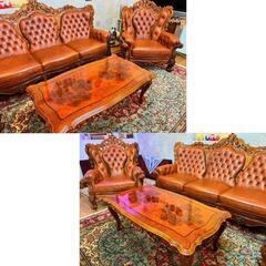 (中古)  豪華！ロココ様式 最高級応接4点セット 約250万円の品、美品 3Pソファ+1Pソファ2脚+センターテーブル イタリア製 木彫り装飾 猫脚 ‼️