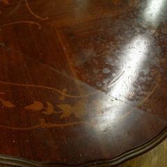 象嵌 センターテーブル 幅115cm 木製 ブラウン 色あせ・キズ多数有 オーバル リビング カフェ 家具 猫脚 札幌市 厚別区