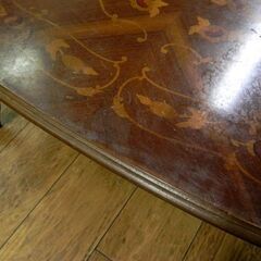 象嵌 センターテーブル 幅115cm 木製 ブラウン 色あせ・キズ多数有 オーバル リビング カフェ 家具 猫脚 札幌市 厚別区