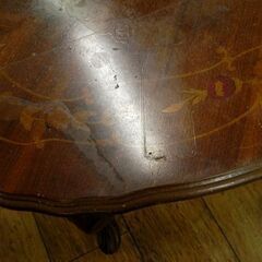 象嵌 センターテーブル 幅115cm 木製 ブラウン 色あせ・キズ多数有 オーバル リビング カフェ 家具 猫脚 札幌市 厚別区