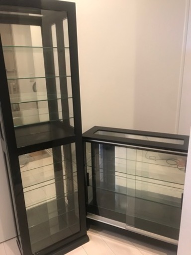 コレクションケース アンティーク家具 塩川光明堂 飾り棚 背面鏡