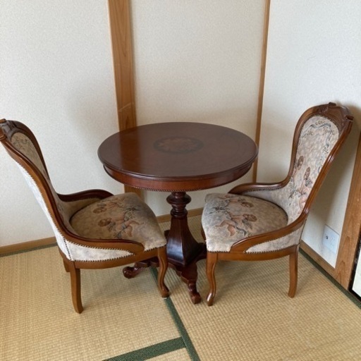 【アンティーク家具】テーブル　椅子二脚セット