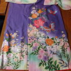 着物】七五三 お祝い着 7歳 女の子 振袖 身丈135cm 裄51cm 仕立て上がり 和服 和装 女性 レディース リメイク 材料 紫 蝶 花