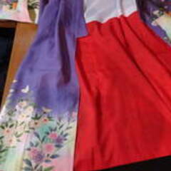 着物】七五三 お祝い着 7歳 女の子 振袖 身丈135cm 裄51cm 仕立て上がり 和服 和装 女性 レディース リメイク 材料 紫 蝶 花