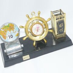 昭和レトロ　ブリキの地球儀型　日めくりカレンダー　温度計　ペン立...