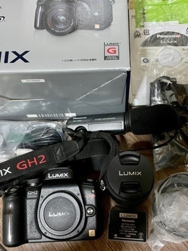 [箱付属品完備美品/レンズ未使用新品]LUMIX GH2 DMC-GH2H-K レンズキット:付属品完備！純正ステレオガンマイク付き！
