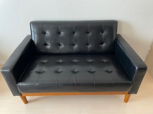 受け渡し決定】2人掛け ソファー ブラック レザー 合成皮革 日本製