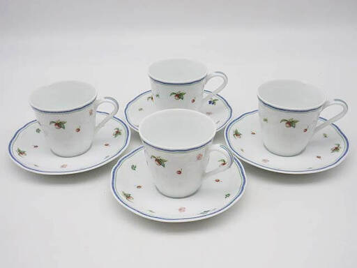 ss3989　ノリタケ　エスプレッソカップ＆ソーサー　4客セット　チンツ果物画　Noritake　カップ＆ソーサー　c/s　ホワイト　白地　洋食器　コーヒー　珈琲　ミニカップ　小さめ