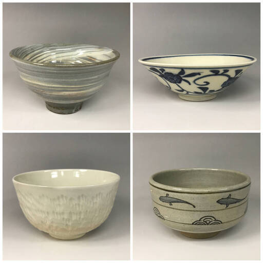 ut6/11 　在銘　茶道具　茶碗　４点まとめて　色々　まとめて　抹茶碗　茶碗　茶道具　平茶碗/萩焼/志野/鼠志野/京焼