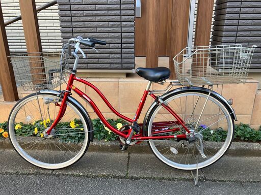 【ご購入者様決定】ASAHI 26インチ自転車 外装6段 LEDオートライト 前後カゴ付き