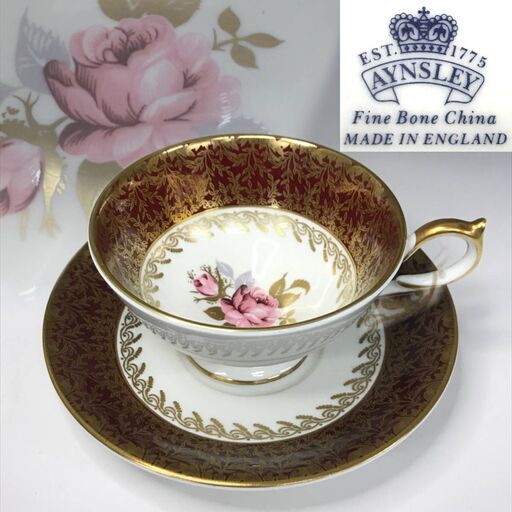 BF2/57　AYNSLEY エインズレイ カップ＆ソーサー １客 ティーカップ レッド ゴールド 花 洋食器 コーヒーカップ