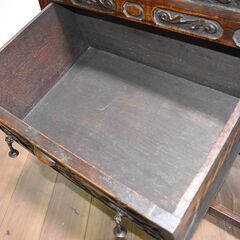 【ヤ取終了3/31】≪zy915≫イギリス アンティーク サイドボード/キャビネット 修復前提 ツイストレッグ 彫刻 バックパネル付 50208-02