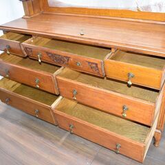 【破損6/2】≪zy916≫イギリス ヴィンテージ 大型 ミラーバック サイドボード 2分割 ドレッサー 寝室 彫刻 骨董 美術 50208-03