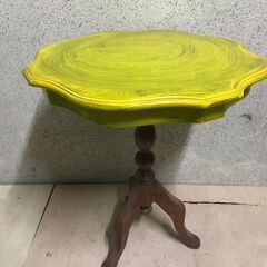 木製 サイドテーブル 飾り台 おしゃれ 黄色 レトロ 幅55cm...