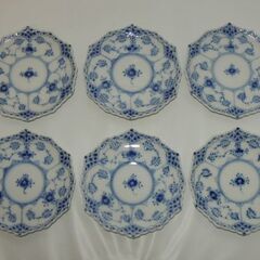 Royal Copenhagen☆ロイヤル コペンハーゲン ブルーフルーテッド フルレース カップ＆ソーサー デミタスカップ 6客