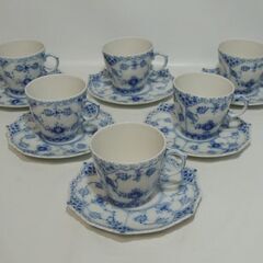 Royal Copenhagen☆ロイヤル コペンハーゲン ブルーフルーテッド フルレース カップ＆ソーサー デミタスカップ 6客