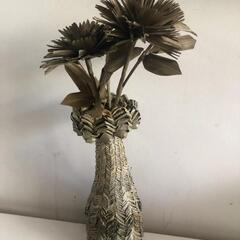 【伝統技術】棕櫚編み　花瓶1つ＋花2本　4種類選択可能　ローズ　バラ　牡丹　ユリ