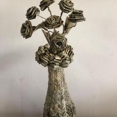 【伝統技術】棕櫚編み　花瓶1つ＋花2本　4種類選択可能　ローズ　バラ　牡丹　ユリ