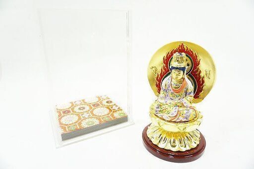 【苫小牧バナナ】中古保管品 希少 阿含宗 仏像 宝生如来 坐像 極彩色 三身即一 応供の宝生如来 御尊像 利他行本尊 ケース付き♪
