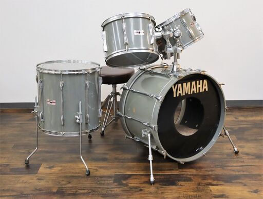 【ヤ取終了2/24】≪T194ジ≫ 希少色? YAMAHA/ヤマハ ドラムセット４点+ペダル+椅子まとめ BD922RC/FT916RC/TT913RC/TT912RC 日本製 グレーグリーン系 現状品