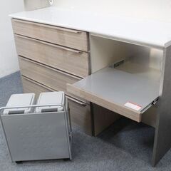 AYANO/綾野製作所 高級キッチンボード 幅160 上段DSC 下段全SC 上置き モイス ハイグロス キャビネット 中古家具 店頭引取歓迎 R6902)