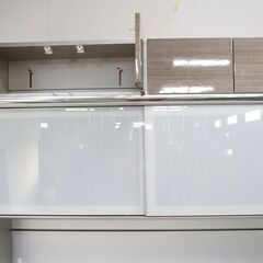 AYANO/綾野製作所 高級キッチンボード 幅160 上段DSC 下段全SC 上置き モイス ハイグロス キャビネット 中古家具 店頭引取歓迎 R6902)