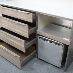 AYANO/綾野製作所 高級キッチンボード 幅160 上段DSC 下段全SC 上置き モイス ハイグロス キャビネット 中古家具 店頭引取歓迎 R6902)