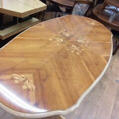 イタリアン家具 象嵌細工 ダイニングテーブル オーバルテーブル 楕円形 ヨーロピアン 食卓テーブル アンティーク調 ロココ調 札幌市 厚別店