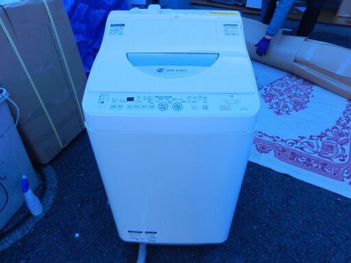 kh230216-005W シャープ SHARP ES-TG55L-A 洗濯乾燥機 家電 2014年製 動作確認済み 5.5kg 横幅57×高さ99×奥行59㎝