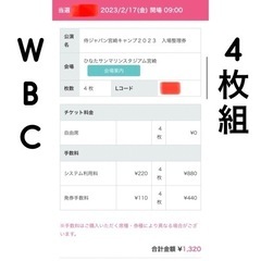 【ネット決済】4枚 WBC 侍ジャパン 宮崎キャンプ2月17日(金)