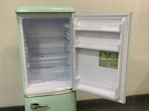ライトグリーン レトロ冷凍冷蔵庫 メタリックハンドル かわいい