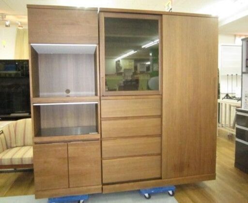 R538 最高級 KARIMOKU キッチンボード、食器棚、2点セット、全幅202cm 美品