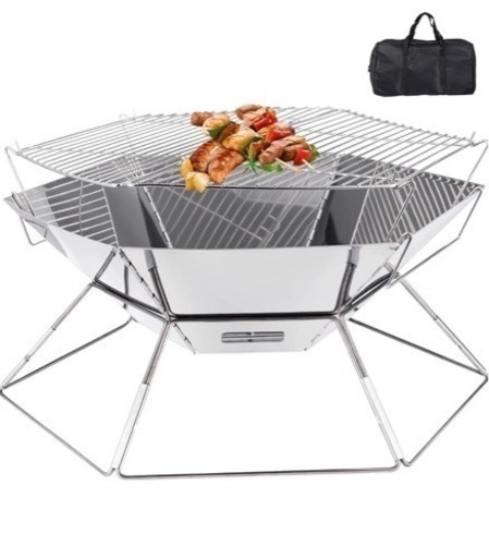 新品⭐️1台3役‼️バーベキューコンロ 焚火台 折りたたみ ステンレス 3～6人用 キャンプ BBQ