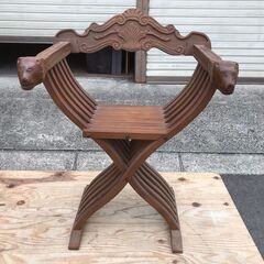木製 アームチェア ライオン 木彫り 折りたたみ式 椅子 インテ...