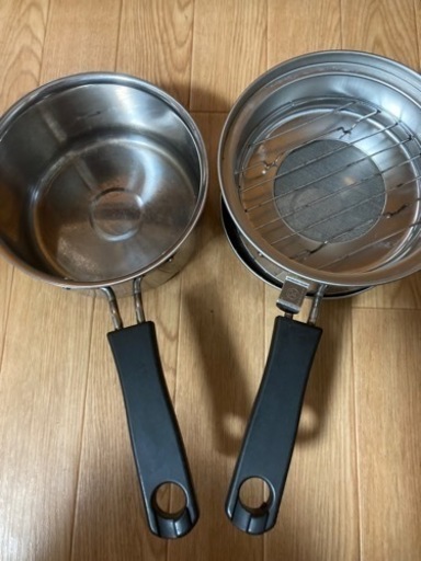 【中古】油こしつき小型揚げ物鍋　通販生活