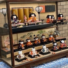 古い雛人形 15人揃 木目込み人形 ひな人形 親王雛三人官女三月飾り ガラスケース付 真多呂人形 日本人形 