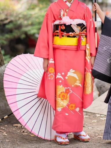 ７歳七五三用着物フルセット　ピンク　うさぎ