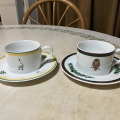 イタリア製　アヒルとフクロウのコーヒーカップとソーサ