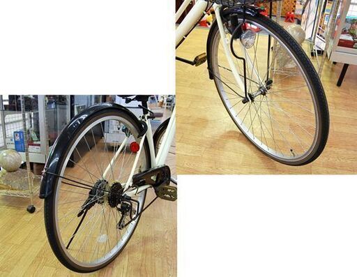 自転車 27インチ 6段変速 ポッソアート クリーム色 アイボリー 黒