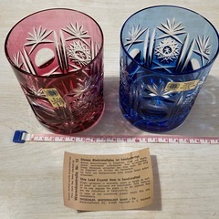 ドイツ製　切子のグラスセット　赤と青