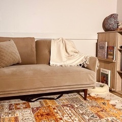 値下げ交渉可！ベルベット調2人掛けソファ[幅136] ほぼ新品(使用期間1週間) ベージュ