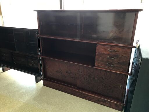 k)茶棚 茶箪笥 食器棚 昭和レトロ ヴィンテージ 幅1490mm奥行420mm高さ