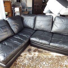 NITORI ニトリ レザー コーナーソファー L字ソファー ブラック カウチ
