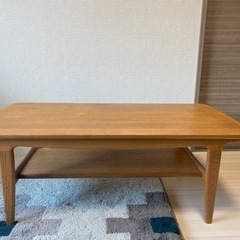 【ネット決済】起立木工　大塚家具　ローテーブル　ナラ　無垢材　棚付き