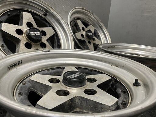 旧車ホイール HAYASHI RACING COMMAND ハヤシレーシング コマンド 14インチ 4本 6.5J/7J5HPCD114.3+9/+2 希少 当時物　(VHB367)クレジットカード QRコード決済可能