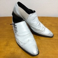 受付終了【革靴】白 木底 42 日本製 パーティ スーツ